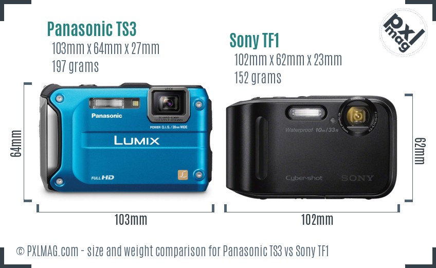 Panasonic TS3 vs Sony TF1 size comparison