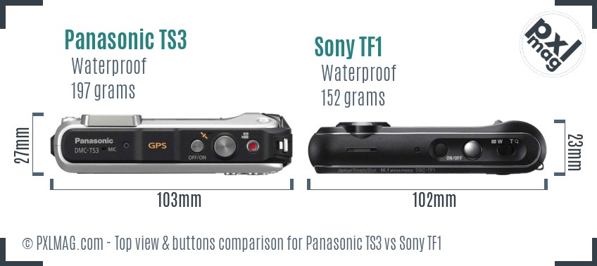 Panasonic TS3 vs Sony TF1 top view buttons comparison