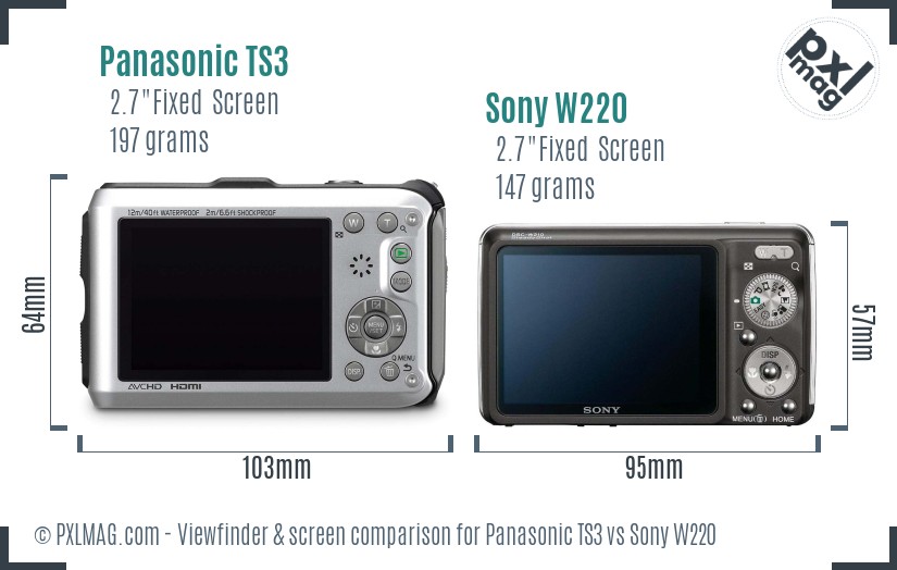 Panasonic TS3 vs Sony W220 Screen and Viewfinder comparison