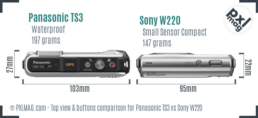 Panasonic TS3 vs Sony W220 top view buttons comparison