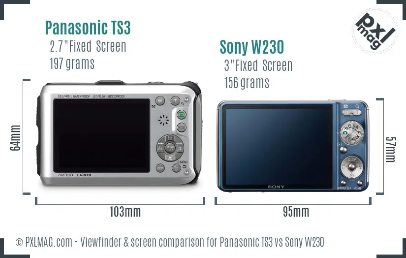 Panasonic TS3 vs Sony W230 Screen and Viewfinder comparison Panasonic TS3 vs Sony W230 Screen and Viewfinder comparison