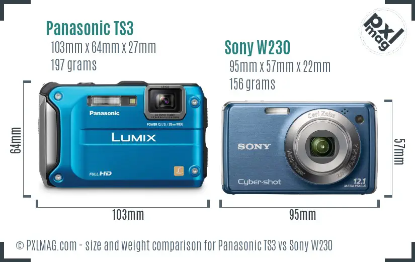 Panasonic TS3 vs Sony W230 size comparison Panasonic TS3 vs Sony W230 size comparison