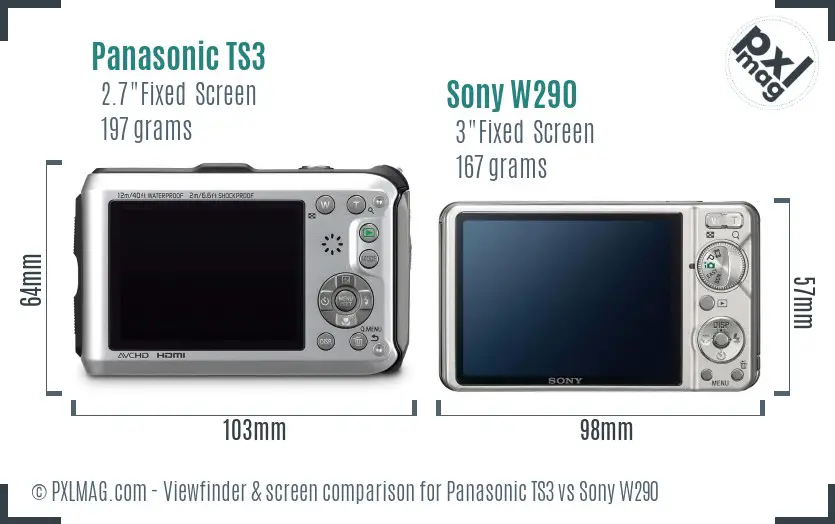 Panasonic TS3 vs Sony W290 Screen and Viewfinder comparison