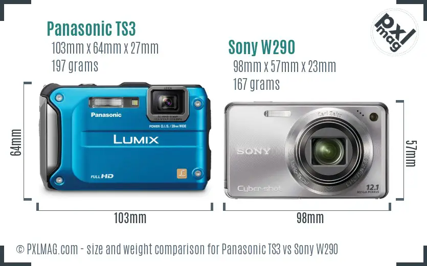 Panasonic TS3 vs Sony W290 size comparison