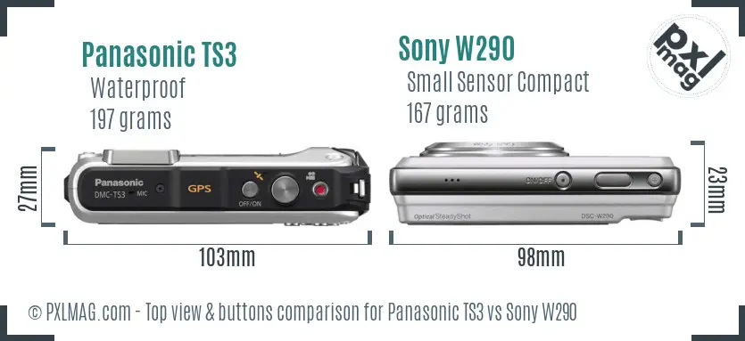Panasonic TS3 vs Sony W290 top view buttons comparison