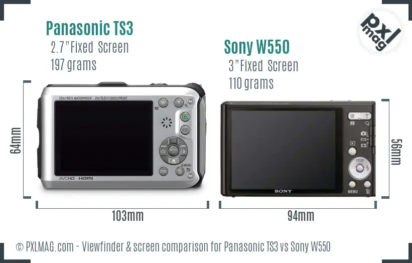 Panasonic TS3 vs Sony W550 Screen and Viewfinder comparison