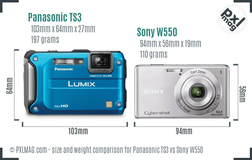 Panasonic TS3 vs Sony W550 size comparison