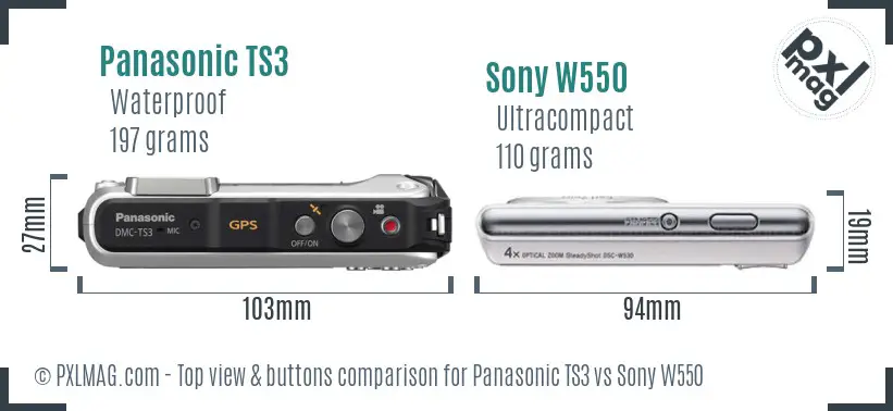 Panasonic TS3 vs Sony W550 top view buttons comparison