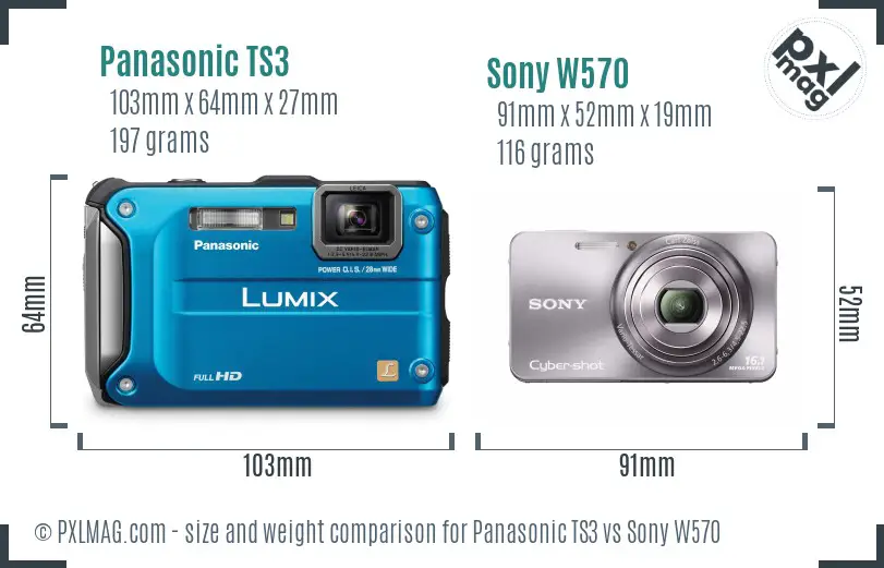 Panasonic TS3 vs Sony W570 size comparison