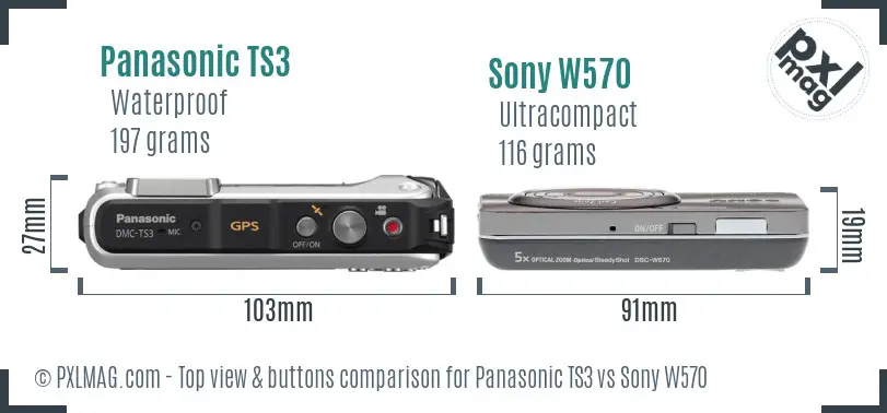 Panasonic TS3 vs Sony W570 top view buttons comparison