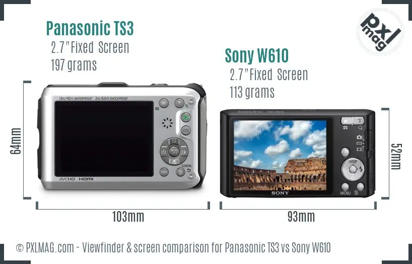 Panasonic TS3 vs Sony W610 Screen and Viewfinder comparison