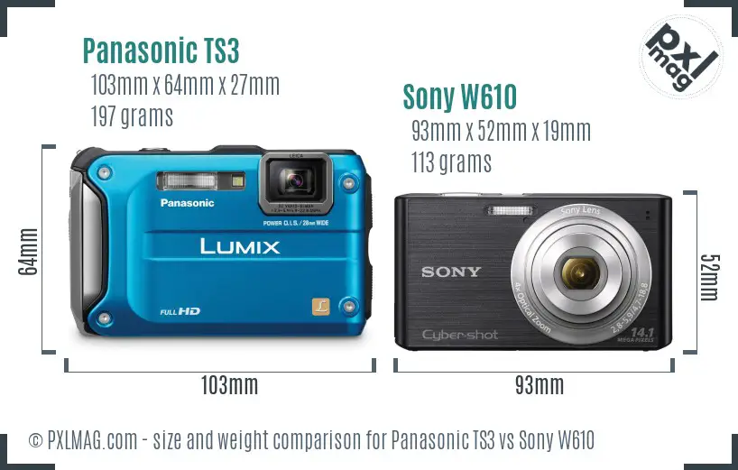 Panasonic TS3 vs Sony W610 size comparison