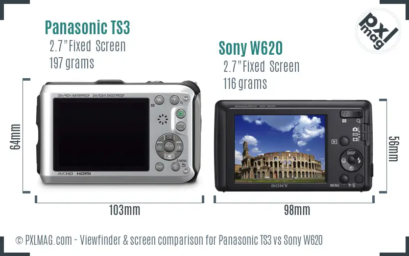 Panasonic TS3 vs Sony W620 Screen and Viewfinder comparison