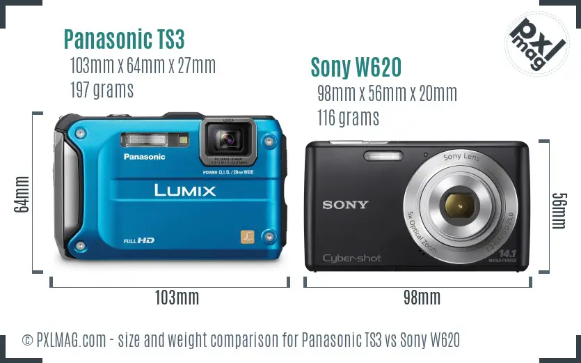 Panasonic TS3 vs Sony W620 size comparison
