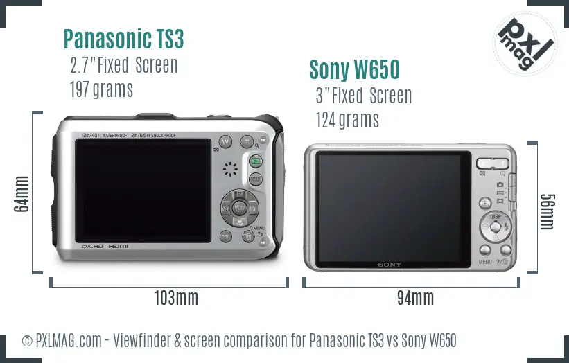 Panasonic TS3 vs Sony W650 Screen and Viewfinder comparison Panasonic TS3 vs Sony W650 Screen and Viewfinder comparison