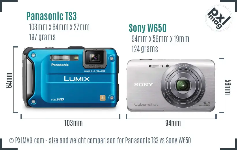 Panasonic TS3 vs Sony W650 size comparison Panasonic TS3 vs Sony W650 size comparison