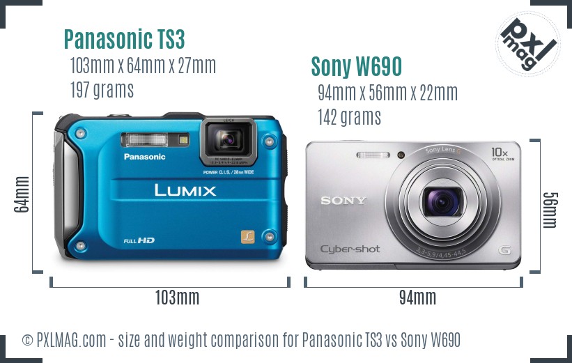 Panasonic TS3 vs Sony W690 size comparison