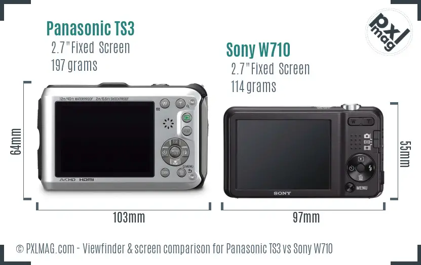 Panasonic TS3 vs Sony W710 Screen and Viewfinder comparison