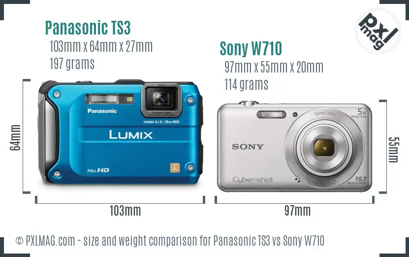 Panasonic TS3 vs Sony W710 size comparison