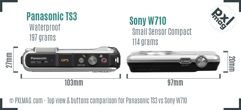 Panasonic TS3 vs Sony W710 top view buttons comparison