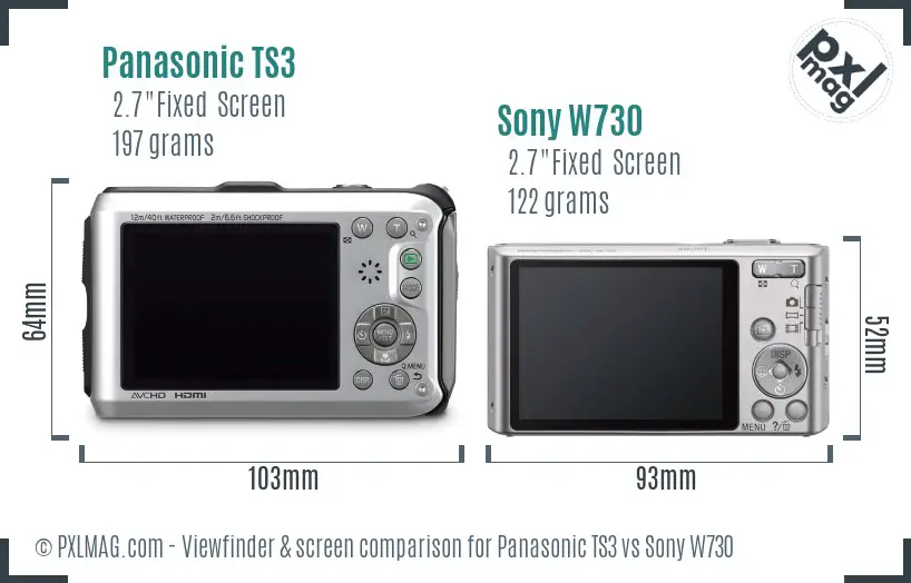 Panasonic TS3 vs Sony W730 Screen and Viewfinder comparison