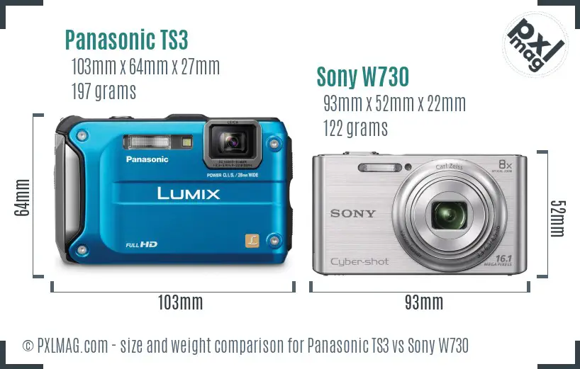 Panasonic TS3 vs Sony W730 size comparison