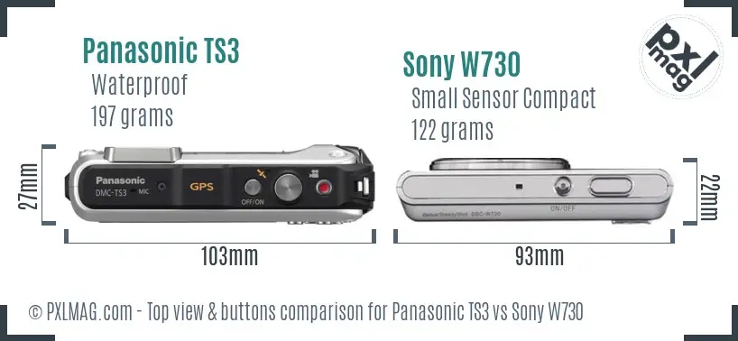 Panasonic TS3 vs Sony W730 top view buttons comparison
