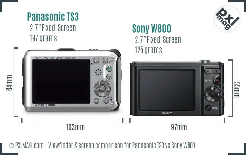 Panasonic TS3 vs Sony W800 Screen and Viewfinder comparison