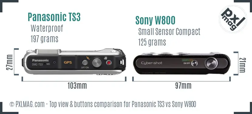 Panasonic TS3 vs Sony W800 top view buttons comparison