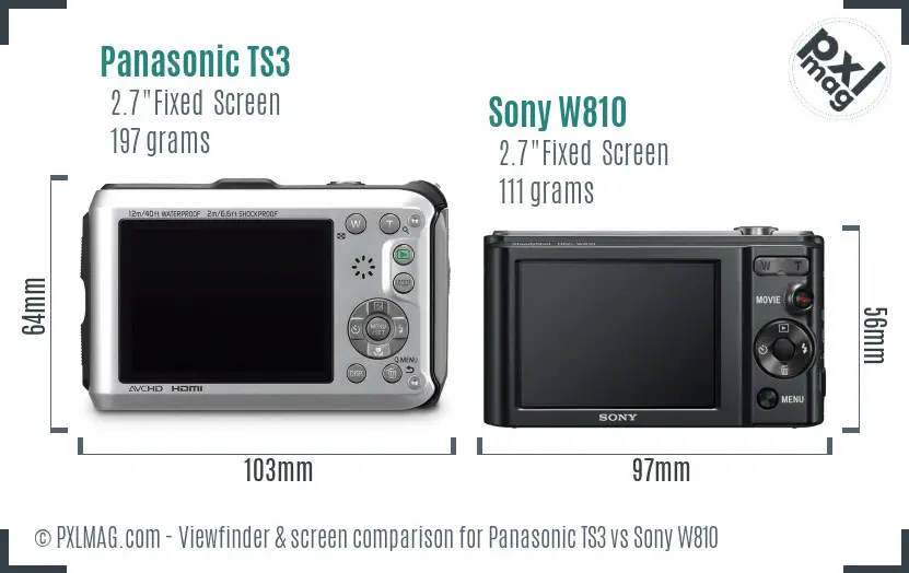 Panasonic TS3 vs Sony W810 Screen and Viewfinder comparison