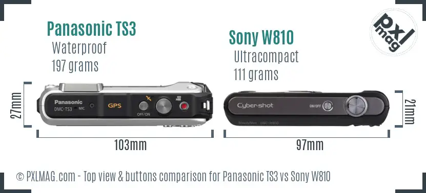 Panasonic TS3 vs Sony W810 top view buttons comparison