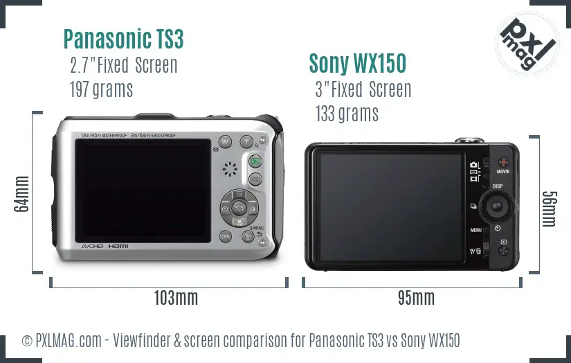 Panasonic TS3 vs Sony WX150 Screen and Viewfinder comparison