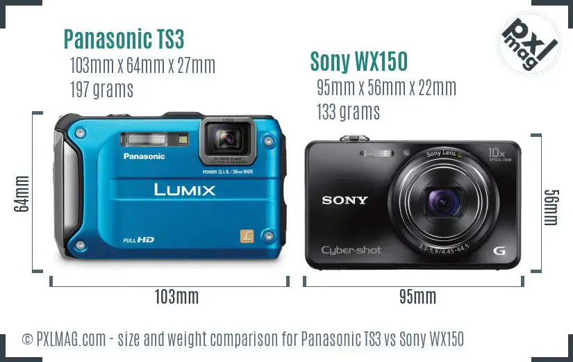 Panasonic TS3 vs Sony WX150 size comparison