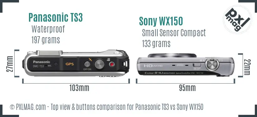 Panasonic TS3 vs Sony WX150 top view buttons comparison