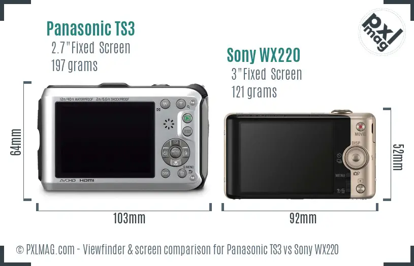 Panasonic TS3 vs Sony WX220 Screen and Viewfinder comparison