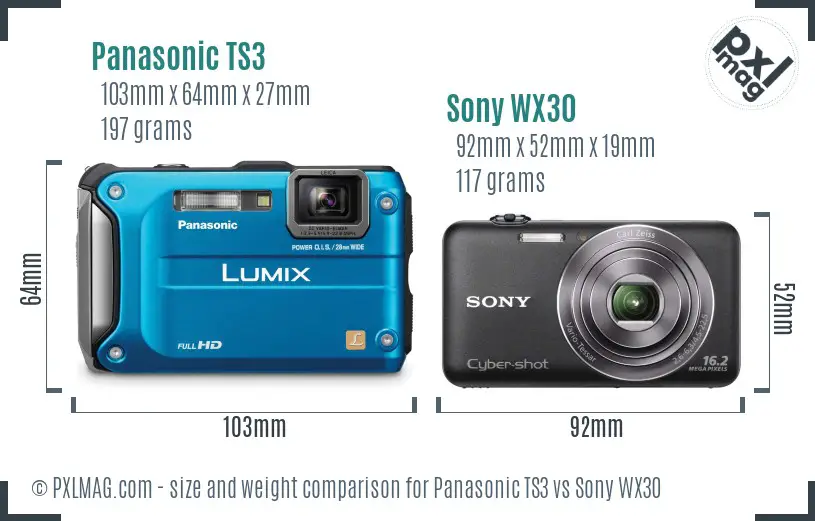 Panasonic TS3 vs Sony WX30 size comparison