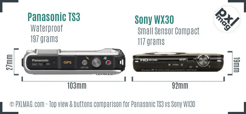 Panasonic TS3 vs Sony WX30 top view buttons comparison