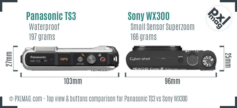 Panasonic TS3 vs Sony WX300 top view buttons comparison