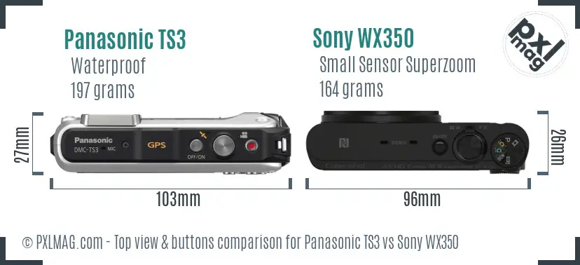 Panasonic TS3 vs Sony WX350 top view buttons comparison Panasonic TS3 vs Sony WX350 top view buttons comparison