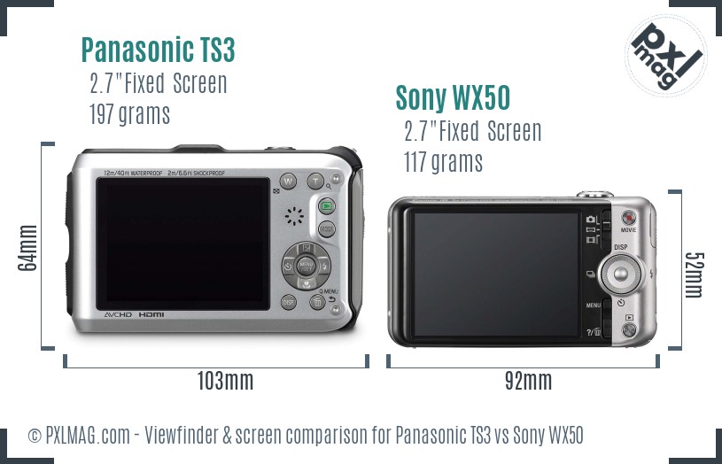 Panasonic TS3 vs Sony WX50 Screen and Viewfinder comparison