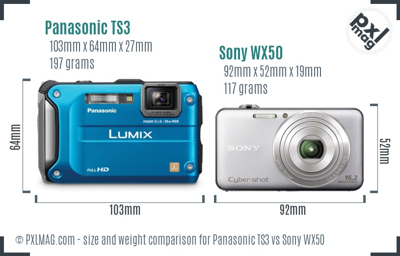 Panasonic TS3 vs Sony WX50 size comparison