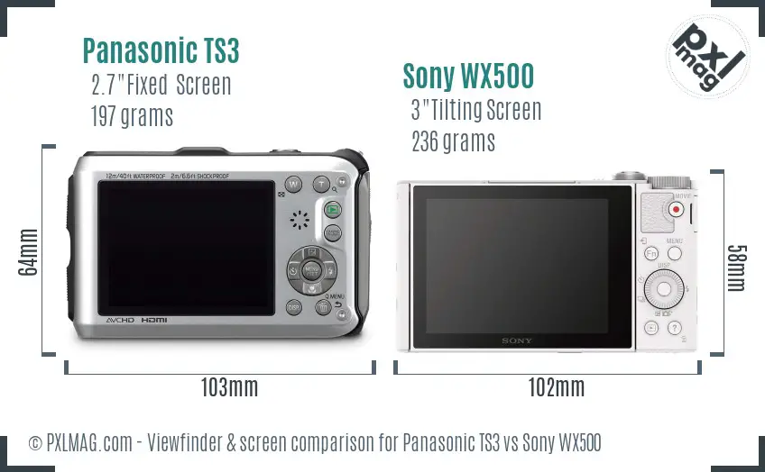 Panasonic TS3 vs Sony WX500 Screen and Viewfinder comparison