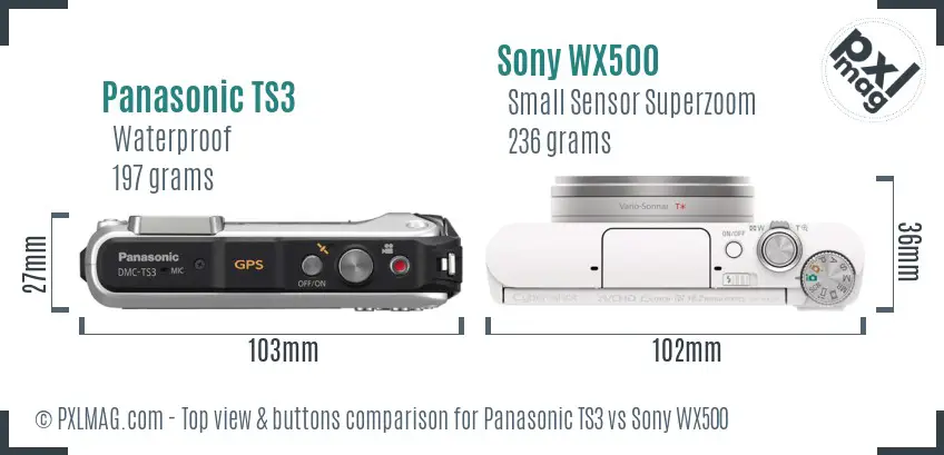 Panasonic TS3 vs Sony WX500 top view buttons comparison