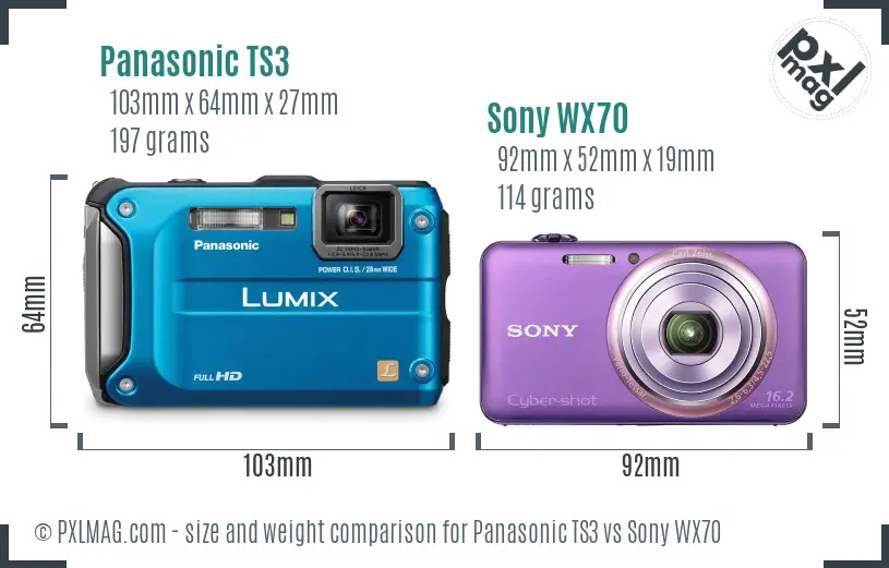 Panasonic TS3 vs Sony WX70 size comparison