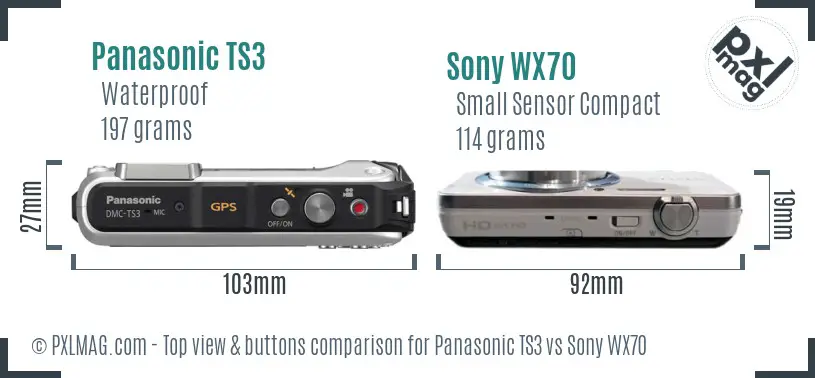 Panasonic TS3 vs Sony WX70 top view buttons comparison