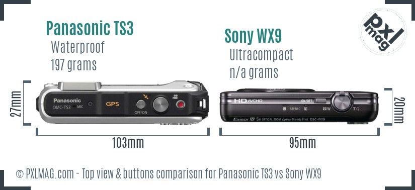 Panasonic TS3 vs Sony WX9 top view buttons comparison