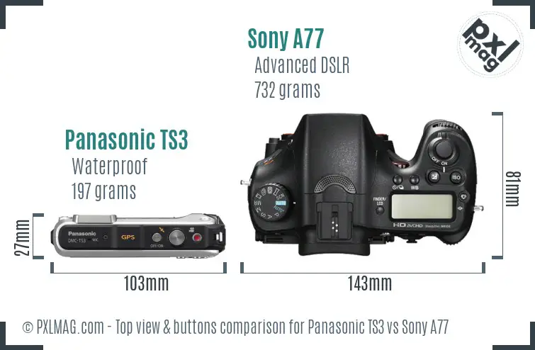 Panasonic TS3 vs Sony A77 top view buttons comparison