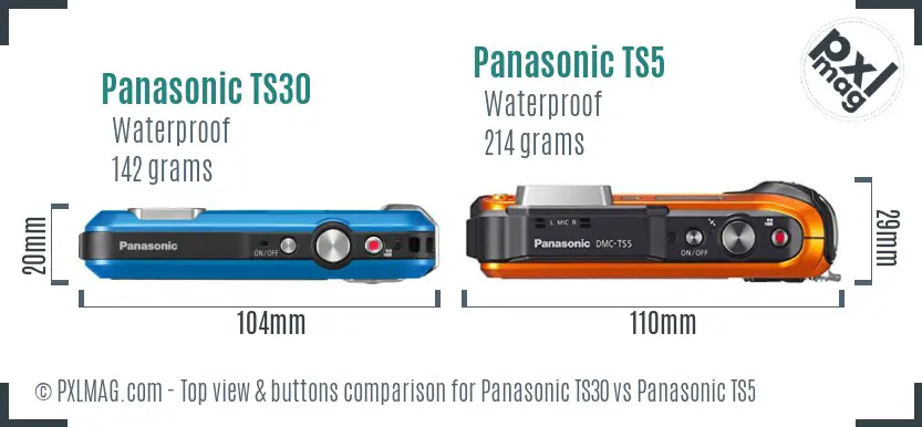 Panasonic TS30 vs Panasonic TS5 top view buttons comparison