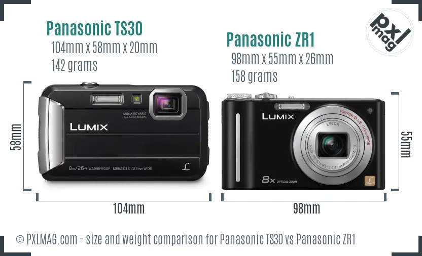Panasonic TS30 vs Panasonic ZR1 size comparison