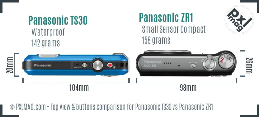 Panasonic TS30 vs Panasonic ZR1 top view buttons comparison